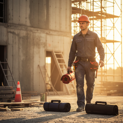 Technicien avec sac a outils rouge dans les mains