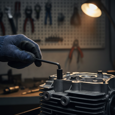 Technicien utilise jeu de clés allen réparer moteur