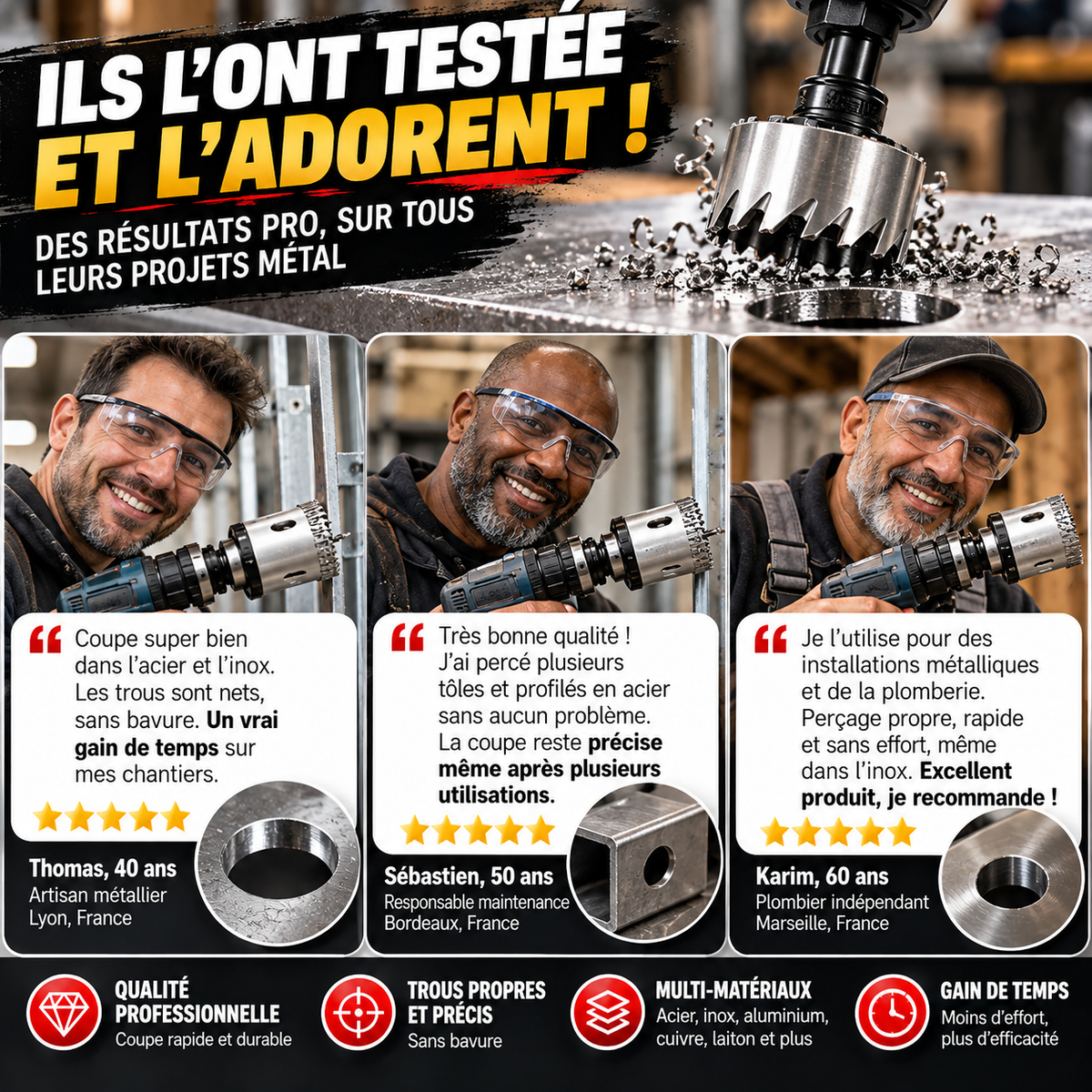 Témoignages clients scie cloche metal sur acier inox