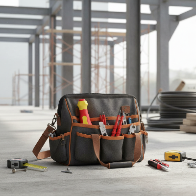 Tournevis électricien isolé dans sac à outils sur chantier