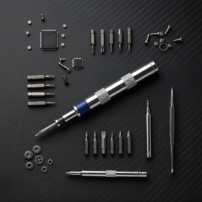 Tournevis fond noir avec embouts et vis