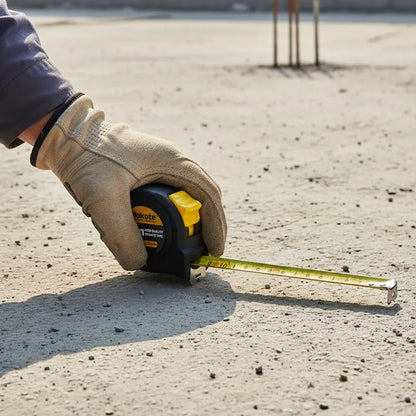 Travailleur de chantier tient mètre ruban