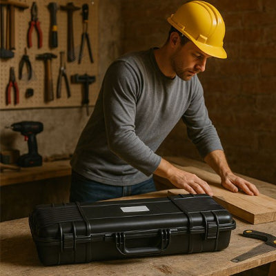 Travailleur utilise boite à outils pour rangement