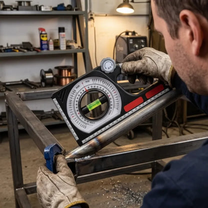 Travailleur utilise inclinomètre à bulle pour mesurer angle