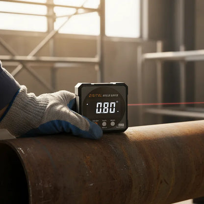 Travailleur utilise inclinomètre magnétique dans usine