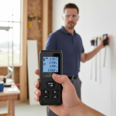 Travailleurs utilisent télémètre laser