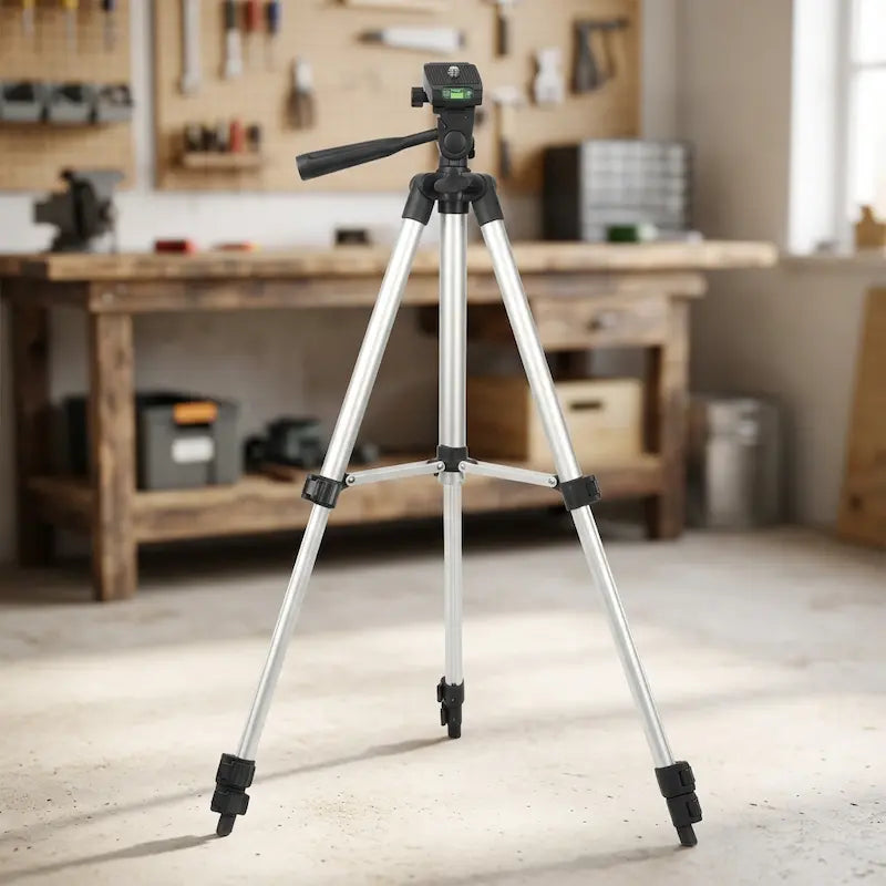 Trépied niveau laser dans un atelier lumineux