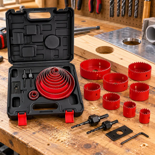 Trousse coffret scie cloche rouge dans atelier